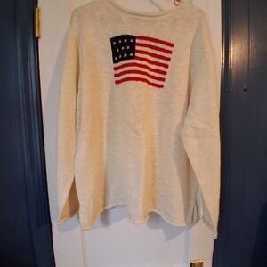 Denim&Co Cream Sweatshirt with American Flag